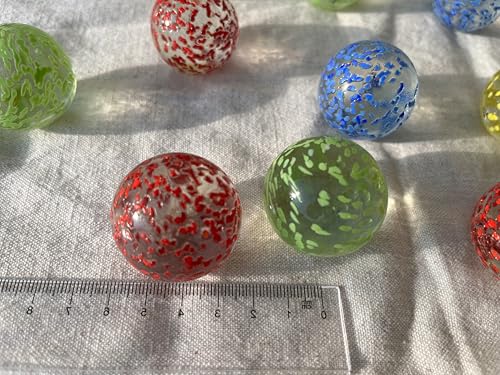 FAIRY TAIL & GLITZER FEE 14 Große Glaskugeln 35mm Bunt Gepunktet Murmeln Groß Murmel Dekokugeln Kugelbahn Pflanzendeko Glas Kugel Garten Deko
