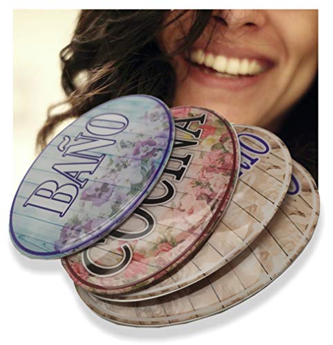Para tu Hogar - CARTEL ADHESIVO PARA PUERTAS - SIGNAGE - 4 UNIDADES - 12x8cm - MULTICOLOR - PVC - MONTAJE EN LA PUERTA - PAISAJE - SEÑAL PARA PUERTA