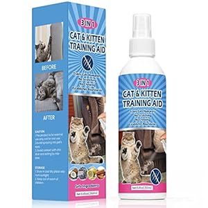 Spray disuasorio natural para gatos, repelente de gatos de 8.45 onzas líquidas para interiores para gatos y gatitos, aerosol de entrenamiento antiarañazos para muebles, cortinas, suelos y