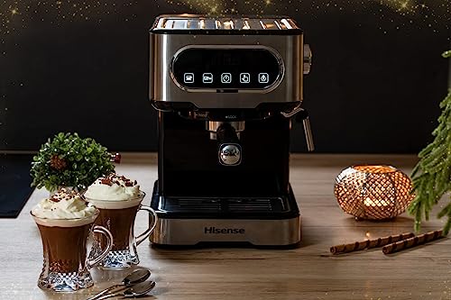Hisense, HESCM15DBK, Machine à expresso manuelle, moulue et compatible avec dosettes ESE 44 mm, Mousseur à lait automatique et manuel, pression 15 bar, écran tactile, 1100W, Silver, 27,4 x 30 x 27,2 – Image 5
