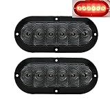 Pair of 6" Oval Clear RED LED Stop Turn Tail Light Surface Mount Trailer Truck RV Light, USA Made wi
