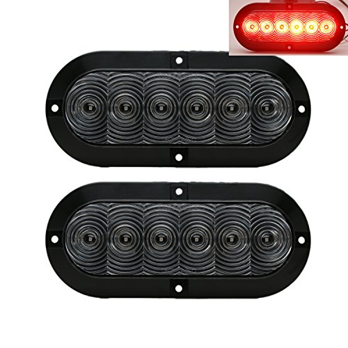 Pair Of 6" Oval Clear Red Led Stop Turn Tail Light Surface Mount Trailer Truck Rv Light, Usa Made With! (Two Lights) #TOP5