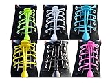JESEP 6 Pairs of No Tie Elastic Shoelaces for Sports and Outdoor Activities, Elastic and Reflective Laces with Lock (Color 2)