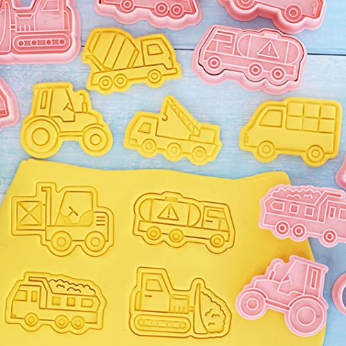 8 Pieces Cute Engineering Vehicle Cookie Cutters For Baking Cookie Mould Press Car Cookie Mould Set Kitchen Tools Plastic Cookie Stamps (Engineering Vehicle) #TOP1