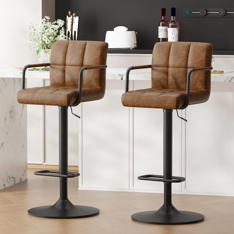 Ckaff Tabouret de Bar Lot de 2, Tabouret de Cuisine Pivotants 360°,Chaise de Bar Réglable en Hauteur avec Similicuir avec et Repose-Pieds, Dossier,...