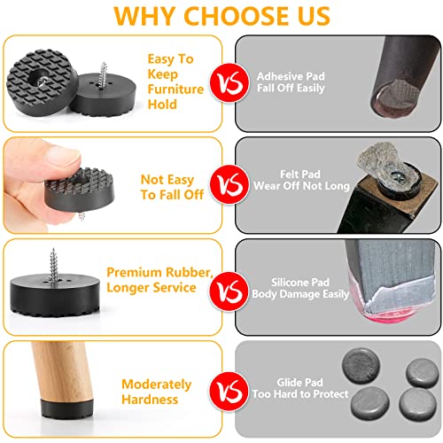 Image of Screw-On Rubber Feet for Furniture - 60PCS Floor Protector for Chair Leg - 0.7 inch Sturdy Feet for Cutting Board Non Slip - Black Furniture Pad for Hardwood Floor - Durable Furniture Rubber Bumper