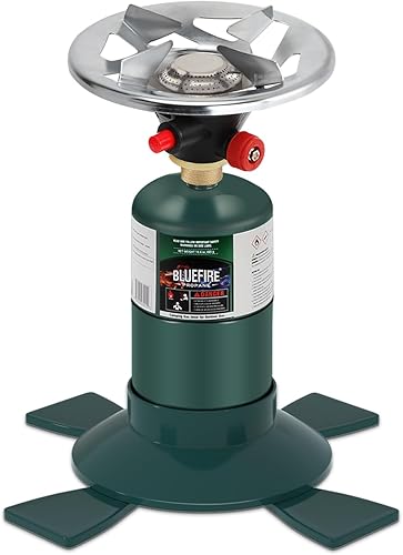 KOMAN Estufa de propano para campamento, estufa de propano de un solo quemador, estufa portátil, quemador de propano para acampar con botón de