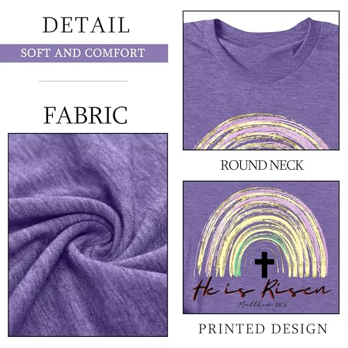 Image of Ithalt Easter Shirts for Women He is Risen Tshirt Easter Christian T-Shirt Jesus Lover Short Sleeve Tops