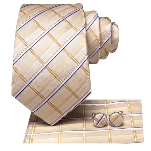 Image of Hi-Tie Men Ties Sets Silk Stripe Paisley Necktie Pocket Square Cufflinks for Business Wedding