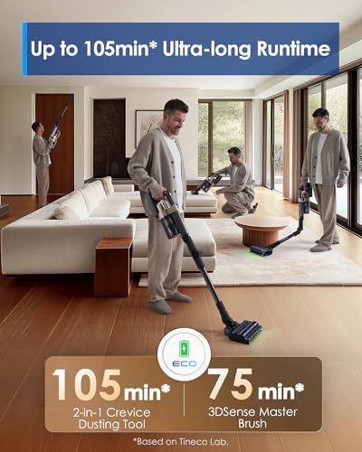 Tineco Pure ONE A90S Cordless Vacuum Cleaner, 270AW Powerful Suction, Up to 105min Runtime, 3DSense Master Brush, 150° Green LED Light, Stick Vacuum Cleaner for Pet Hair, Carpet & Hard Floor - Thumbnail 5