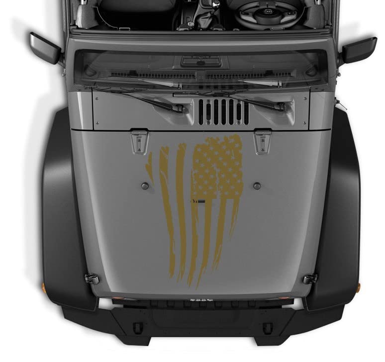 USA American Flag Hood Decal Sticker. Compatible with Any Jeep Wrangler or Gladiator Toyota Tacoma Pick up Truck or Car. - Gold