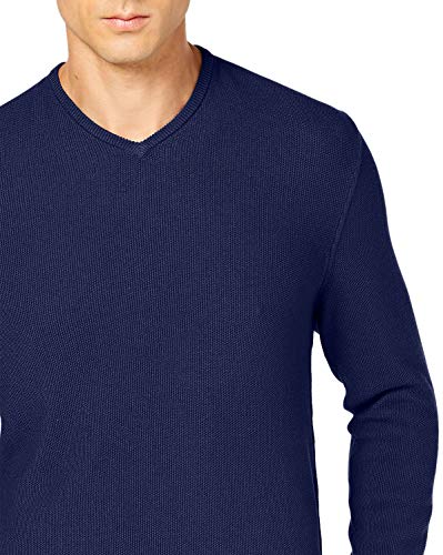 Tasso Elba Mens Seed-Stitched Supima Cotton V-Neck Sweater Large Navy Blue2