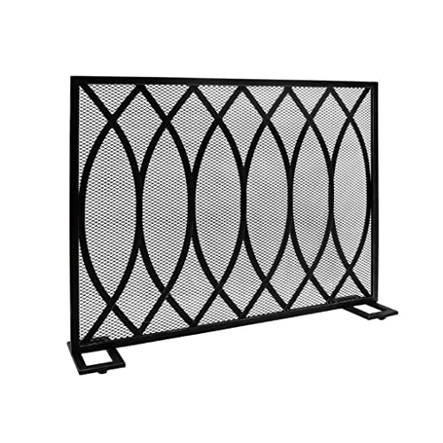 Écran de cheminée en fer forgé avec filet de cheminée intérieur et clôture de protection noir