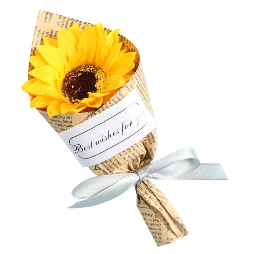 Wedhapy Eternal Soap Flower Soap Flowers Bouquet Artificial Eternal Sunflower Newspaper Wrapped for Home Living Room Decoration Flowers
