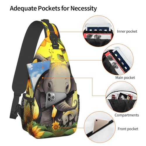Bolso cruzado de pecho para hombre con diseño elefante y girasoles miniatura 4