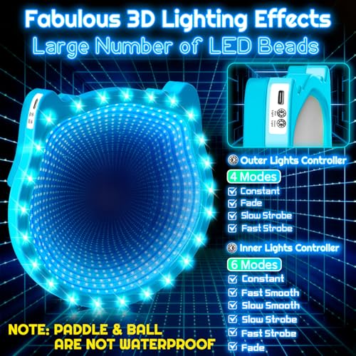 Elecdemic 3D LED Light Up Toss Catch Paddle Ball Game Set Glow Dark Toys - image 5
