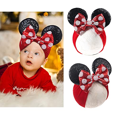 Jiahang COMOYA Baby Girl Mouse Ears Headwrap With Sequin Polka Dot Bow, Velvet Turban Hairband thumb #6