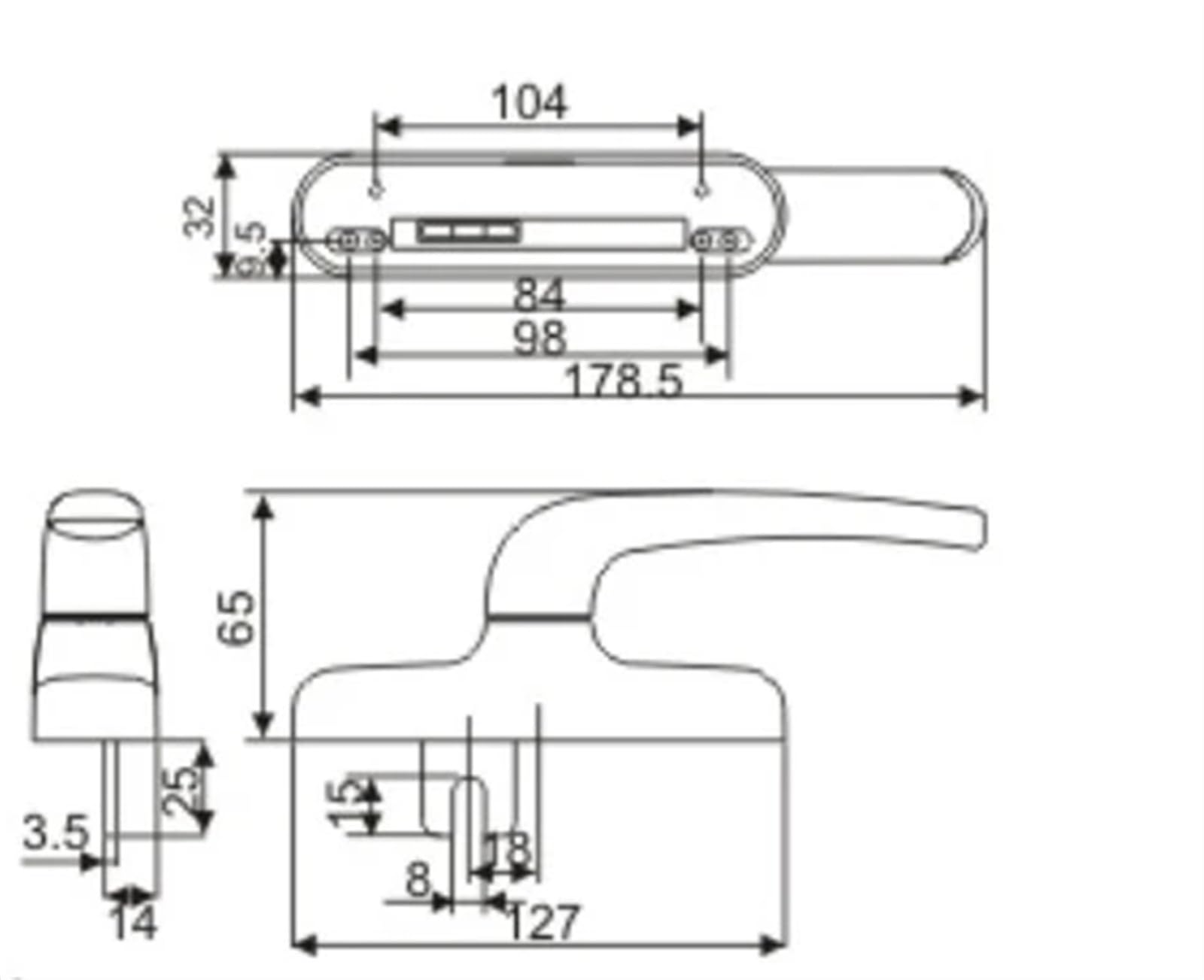 MRKU Fenstergriffe aus Aluminiumlegierung, innen flach, innen offen, Vorhangfassadentüren, Beschläge, Zubehör, Schaltgabelbogen