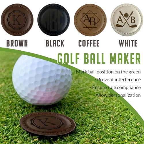 Image of ubjva Custom Leather Golf Ball Marker Personalized Magnetic Golf Accessories for Men Gifts for Golfers