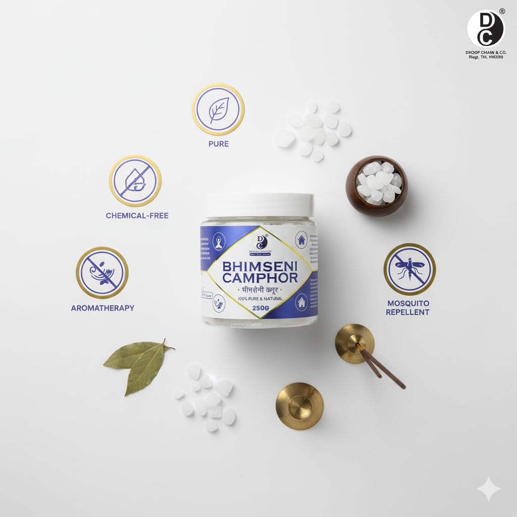Dhoop Chaon & Co. 100% Natural Bhimseni Camphor 250gm | for Puja, Aromatherapy, Air Freshener, Natural Mosquito Repellent | 100% Organic & Pure 3