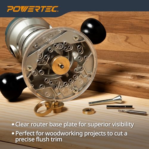 powertec router base plate acrylic 5-3434 wscrews amp predrilled holes for trim amp plunge routers clear guide bushing router plate fits listed models bosch dewalt makita porter cable amp more - 71381