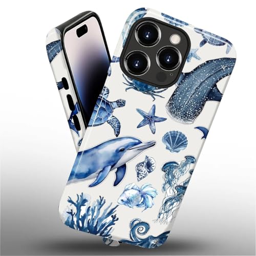Wqwaxxc Compatible with iPhone 14 Pro Case,Glossy 2-in-1 Sleek All-Inclusive Dual-Layer Material Soft TPU + PC Back for Reef Whale Shark Ocean Sea Coral - image 1