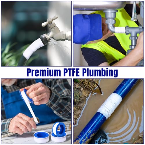 Image of Pushglossy 150 Rolls PTFE Tape 1 /2 x 520 Inches Plumbers Waterproof Sealant Plumbing Tape for Shower Head Repairing Water Pipe Sealing (White)