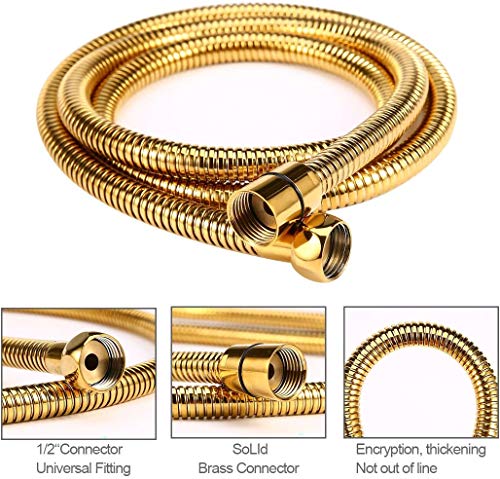 Oupukle Duschschlauch Gold 1,5m lange Edelstahl Brauseschlauch, Flexibler Explosionsschutz für alle Duschkopf(G1 / 2) Doppel-Lock mit Wasserdichtband-Golden