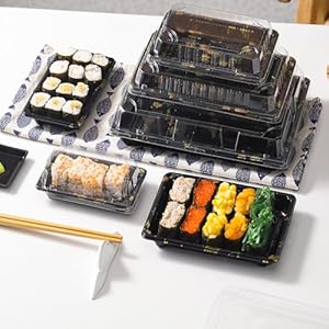 POPMISOLER 400-Pack PET Convenient Disposable Sushi Boxes with Clear Lids Sturdy BPA-Free Plastic, Stackable, Leakproof, Perfect for Restaurants & Parties,Sushi Packaging Boxes (YG-06-M)