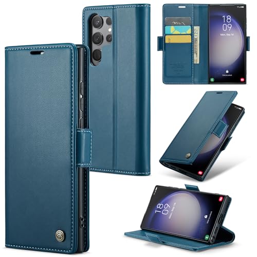 oiysrtoc for Samsung S23 Ultra Wallet Case, PU Leather Magnetic Flip Folio Case with Card Holder Kickstand, RFID Blocking Shockproof Protective Cover for Galaxy S23 Ultra 6.8'', Blue