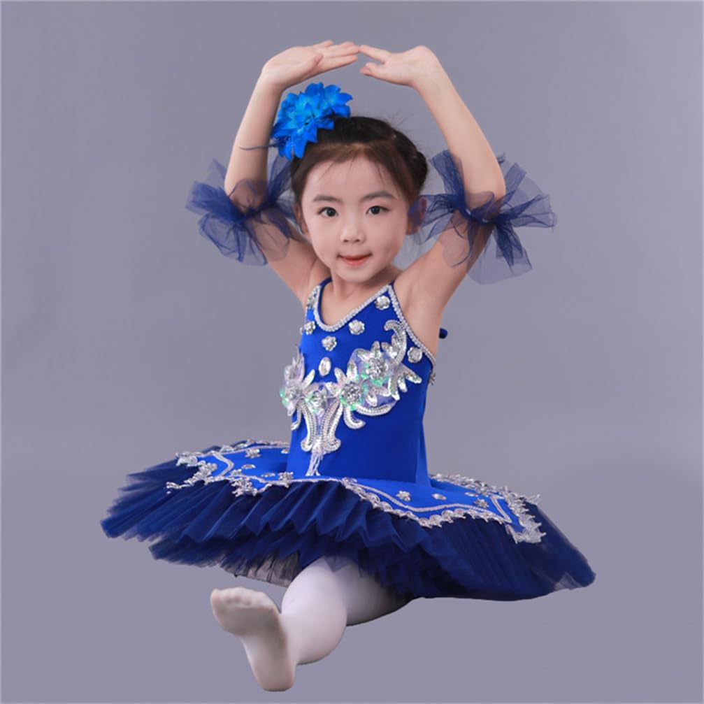 Abiti da Ballo Ragazze Gonna tutù di Balletto Body da Ballo per Bambini Senza Maniche Gonna da Ballo Professionale in Tulle Pancake,110cm,Blue