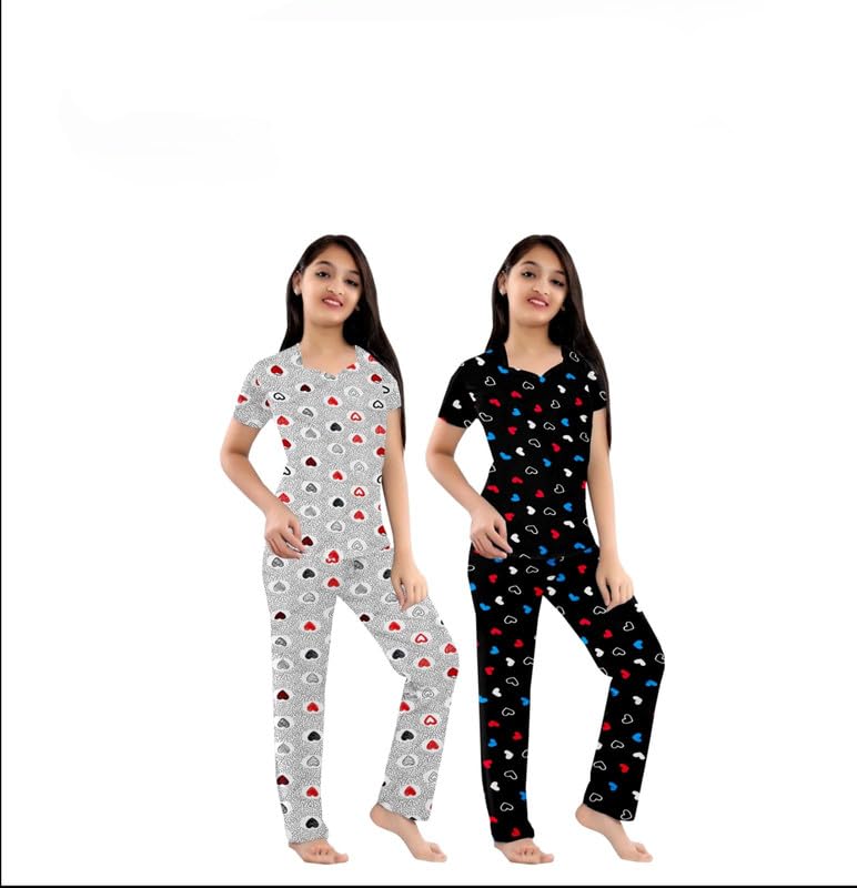 Girls Night Suit Set Printed Cotton Half Sleeve Soft Pajamas for Sleep