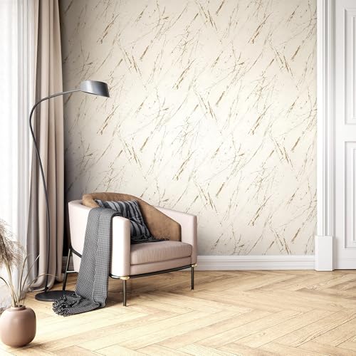 Newroom Vliestapete Beige Marmoroptik Wohnzimmer Glam Luxus Tapete – Ansicht 4