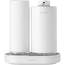 Brabantia - SinkStyle Soap Dispenser Set with 2 Stylish Dispensers for Hand and Dish Soap, Textured Tray, and Soap Squeezer Mineral Fresh White, 2 x 6.8oz