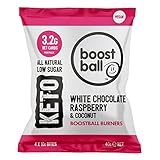 Boostball Keto Snacks, kohlenhydratarm, vegan, zuckerarm, glutenfrei, Faserquelle, 100% natürlich - Himbeer-Kokosgeschmack mit weißer Schokolade, Packung mit 12 x 40 g