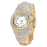 Weicam Women Elegant Crystal Bangle Braclet Round Dial Analog Quartz Wristwatch (Gold)
