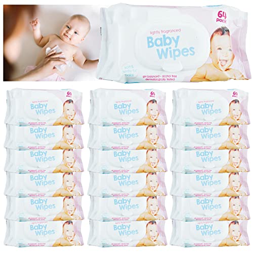 Paquete de 18 toallitas húmedas perfumadas de 9 pulgadas, total 1152 toallitas limpiadoras, perfumadas, hipoalergénicas para bebés con piel sensible, suministros de limpieza para el cuidado del bebé