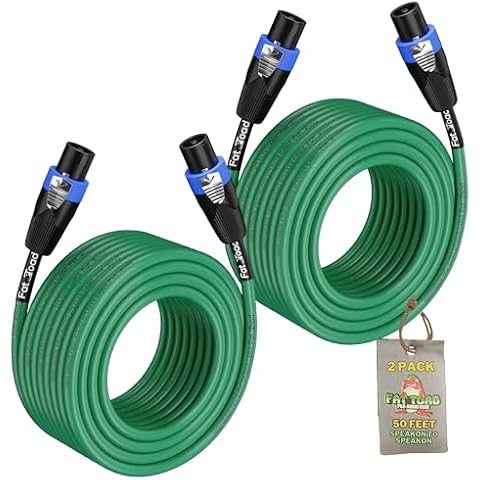 Fat Toad Speakon to Speakon Cables (2 Pack) 50ft Professional Pro Audio Green Speaker PA Cord with Twist Lock Connector | 12 AWG Wire for Impeccable Studio Recording & DJ Stage Performance Gear Cover