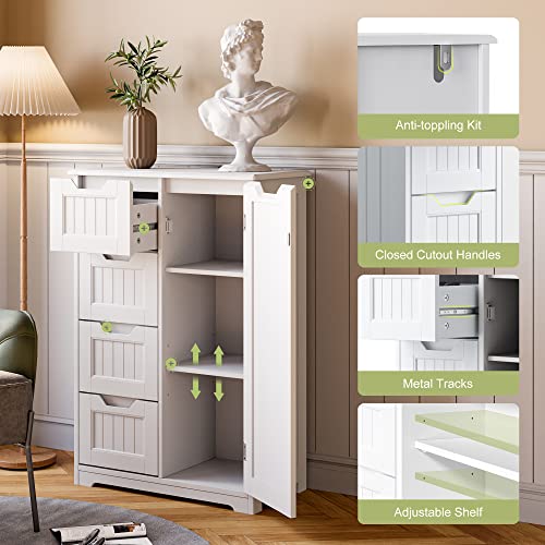 Gizoon Armadietto da cucina bianco da 83,8 cm, con 2 ante, 4 cassetti, 2 ripiani e 3 scomparti, autoportante, moderno, elegante, in legno ingegnerizzato, 83,8 x 41,9 x 41,9 cm (larghezza x altezza x - Image 5