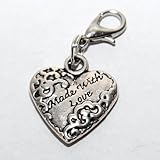 Charmsanhänger perlenundmehr Charms Anhänger Herz Made with Love mit Karabiner Antiksilber (10220) 33x17mm 1Stk.