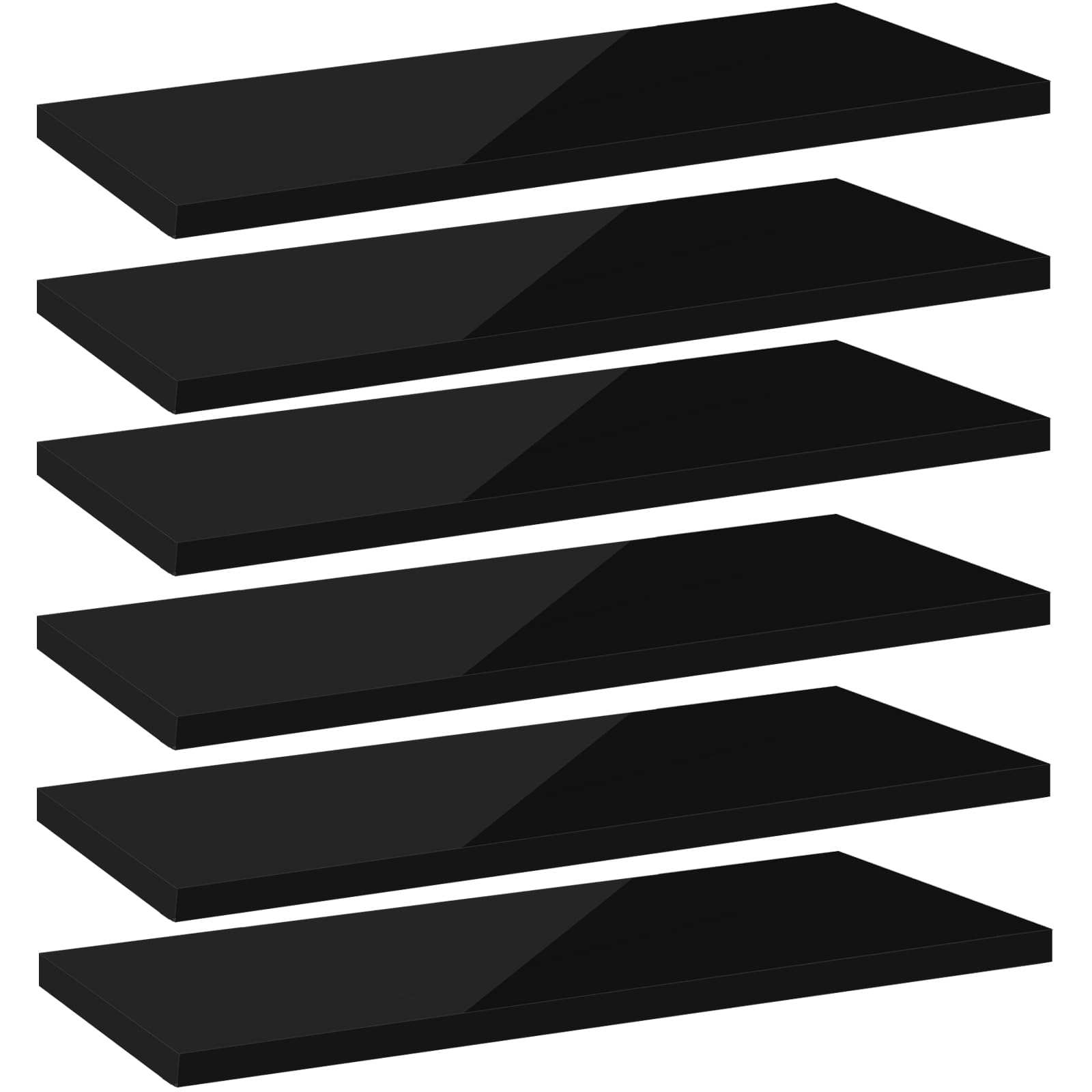 WOLTU 6 Pcs High Gloss Floating Shelves, 40cm Black Wall Shelf, Bookshelf