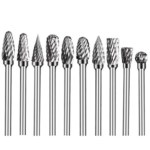 Carbide Burr Set 10 PC Double Cut Tungsten Carbide Cutting Burrs 1/8