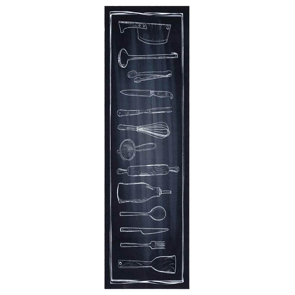 Tapis de cuisine noir 150x45 cm en velours doux moderne lavable