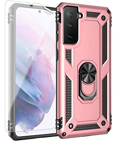 MMY Compatible with Galaxy S21 Case with HD Screen Protector [ Military Grade ] 15ft Drop Tested Magnetic Kickstand Cover Case for Samsung Galaxy S21 5G 6.2 Inch Phone (Rose Gold)