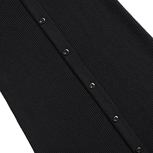 Image of Women V-Neck Long Sleeve Slim Fall Sweater Knitted Midi Dress (Black, Medium)