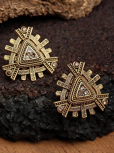 Image of Karatcart Silver Tone Diamond Shape Pink and Blue Carved Stone Studded Drop Earrings for Women