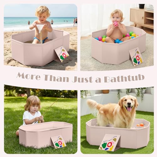 Image of Baby Bathtub for Newborn to Toddlers 1-6 Y, Foldable Infants Babies Bath Tub with Non-Slip Base and Drain Plug, Portable Bathtub for Home Outdoor (Ivory, 75-45-25CM)