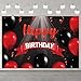 Happy Birthday Banner Backdrop Decorations Red and Black Balloons Spotlight Theme Decor for Girls Women Princess 16 Years Old Birthday Party Bday Photo Booth Props Supplies Background Favors Gold