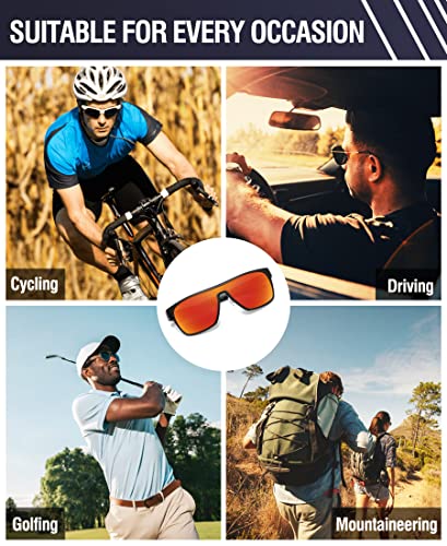 Image of DUCO Square Polarized Sunglasses for Men Women Large Flat Top Shield Sun Glasses UV400 Protection Carbon Fiber Shades DC8230