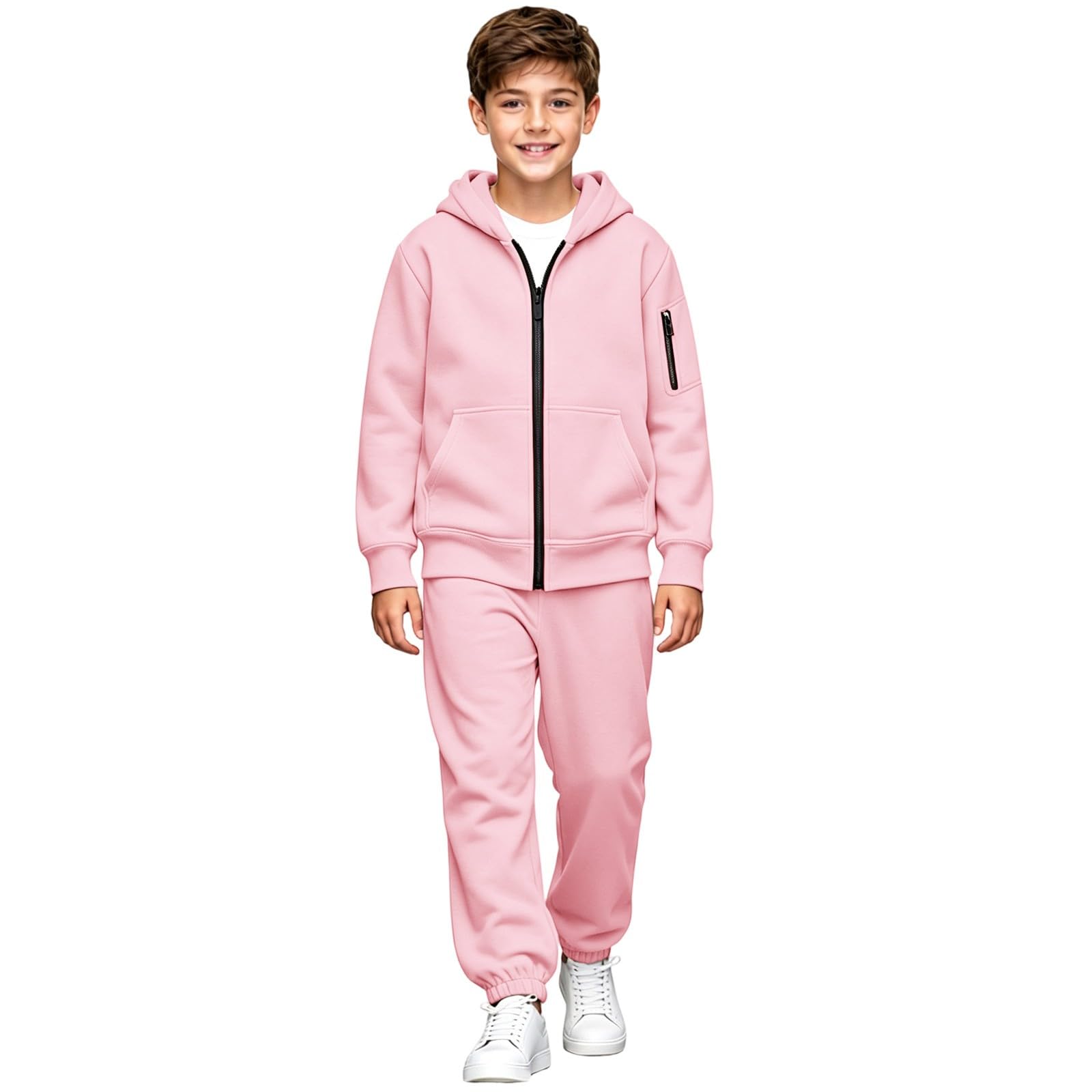 Conjunto de chándal con capucha y cremallera para niños, 2 piezas | Sudaderas con capucha y pantalones deportivos para niñas y niños, ropa deportiva informal y cómoda para uso diario